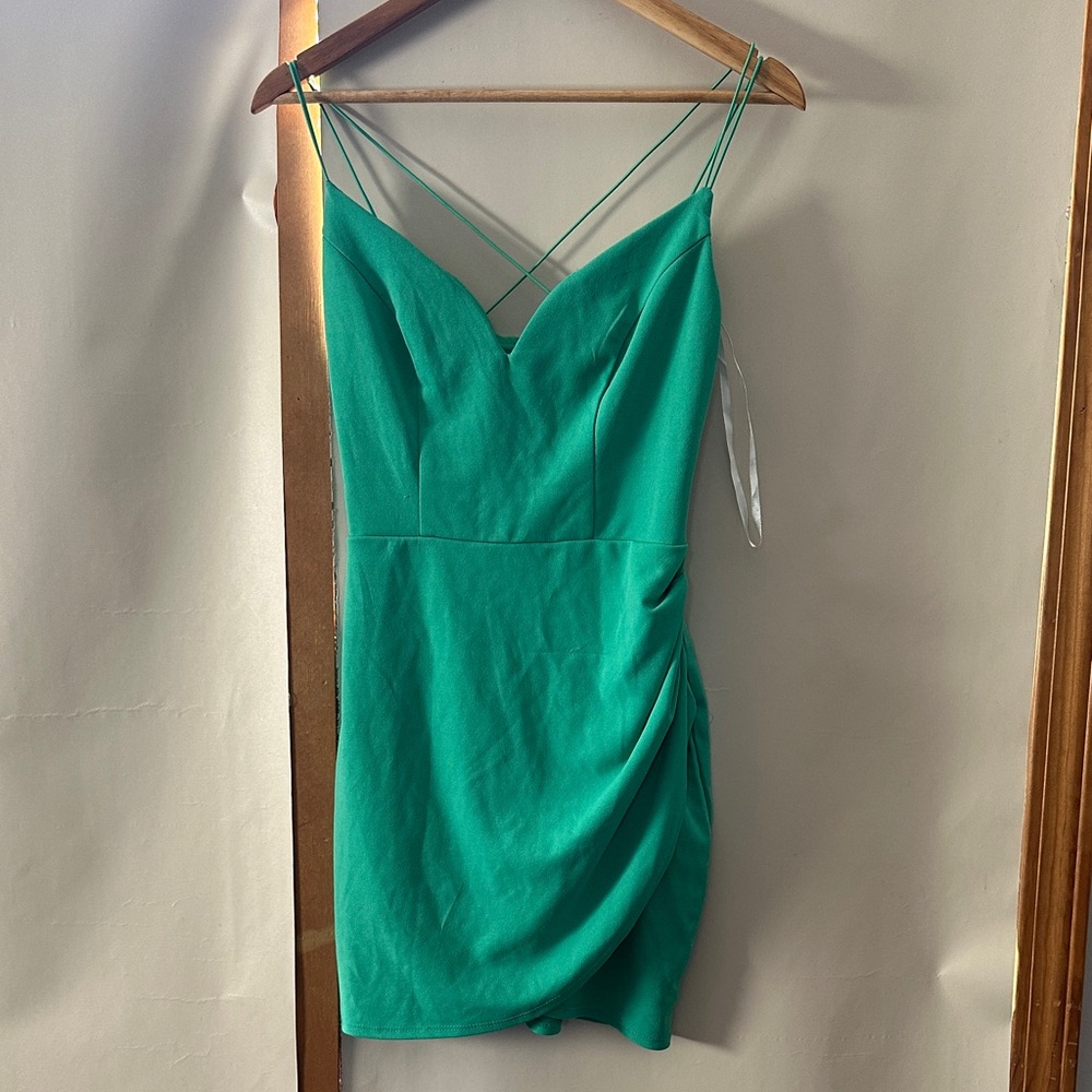 B. Smart Vibrant Green Mini Dress with Spaghetti Straps